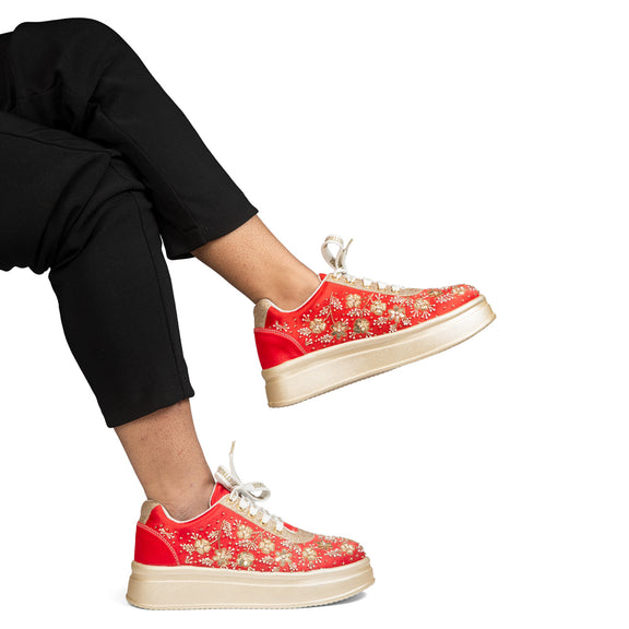 The Clarisse Luxury Crimson Royale Embellished Trainer