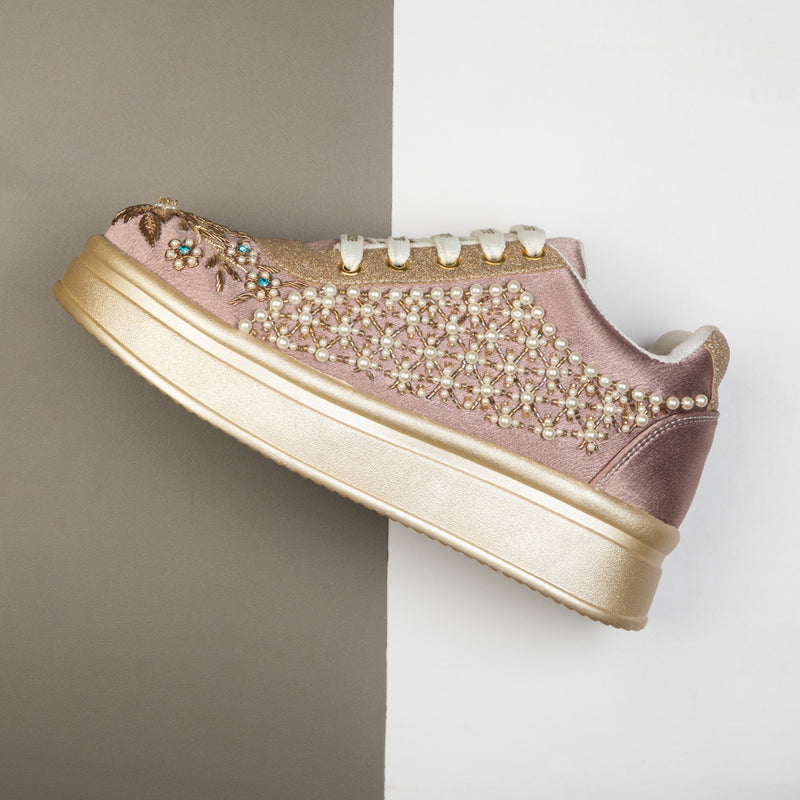 The Evangeline Luxury Pearl Meadow Embellished Trainer