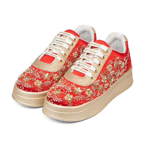 The Clarisse Luxury Crimson Royale Embellished Trainer