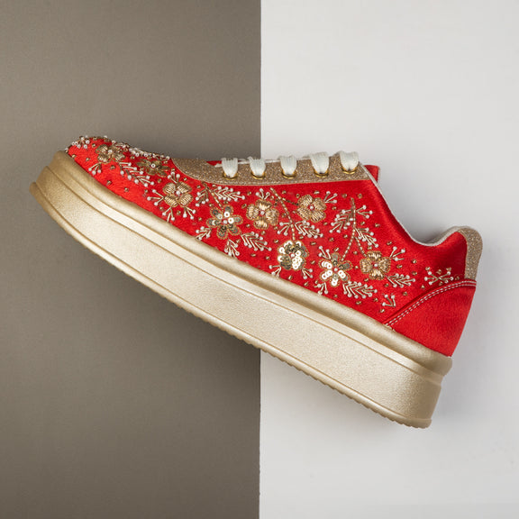 The Clarisse Luxury Crimson Royale Embellished Trainer