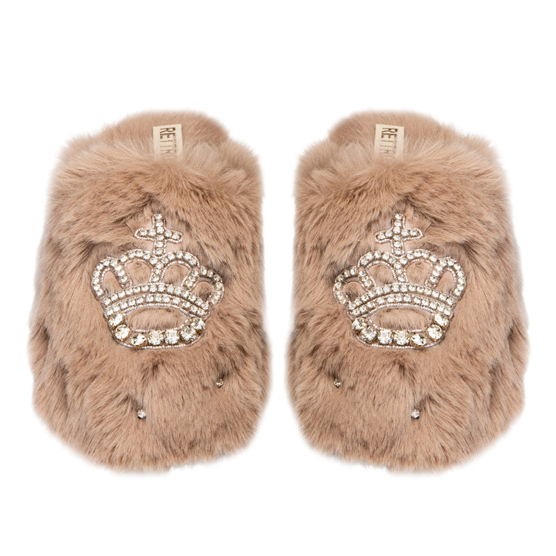 Finley Beige Luxury Faux Fur Comfortable Diamanté Embellished Women’s Slippers for women