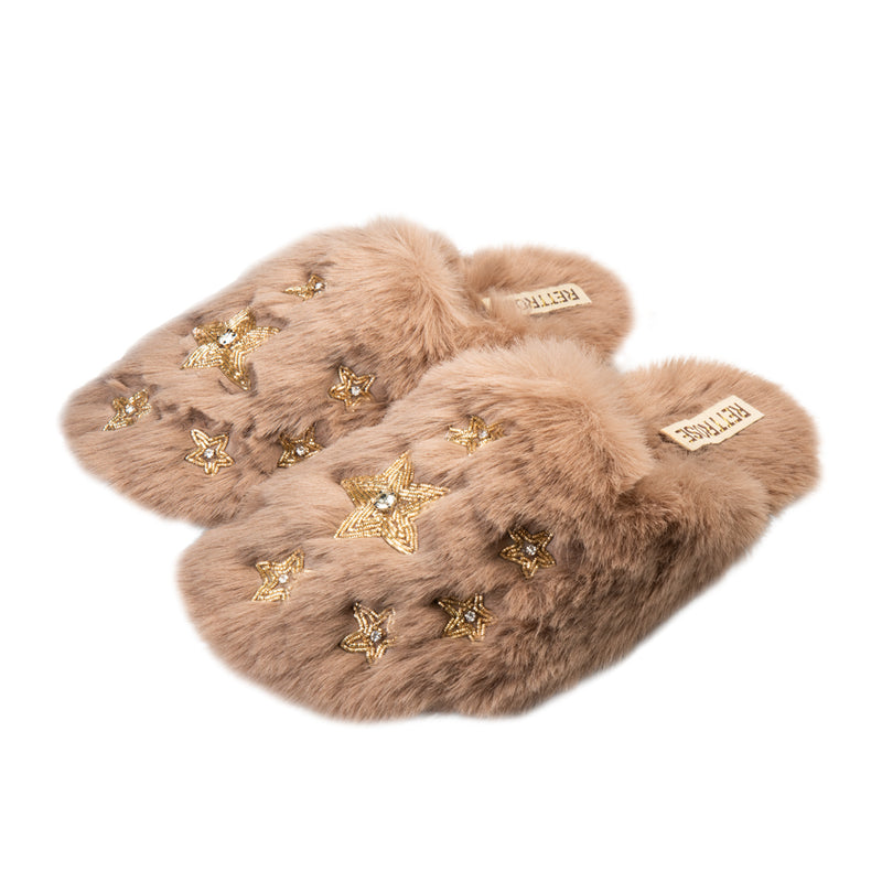 Saylor Mink Luxury Plush Diamanté Embellished Handmade Slipper