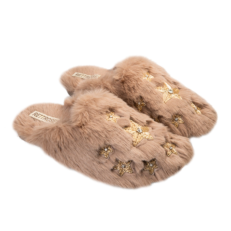 Saylor Mink Luxury Plush Diamanté Embellished Handmade Slipper