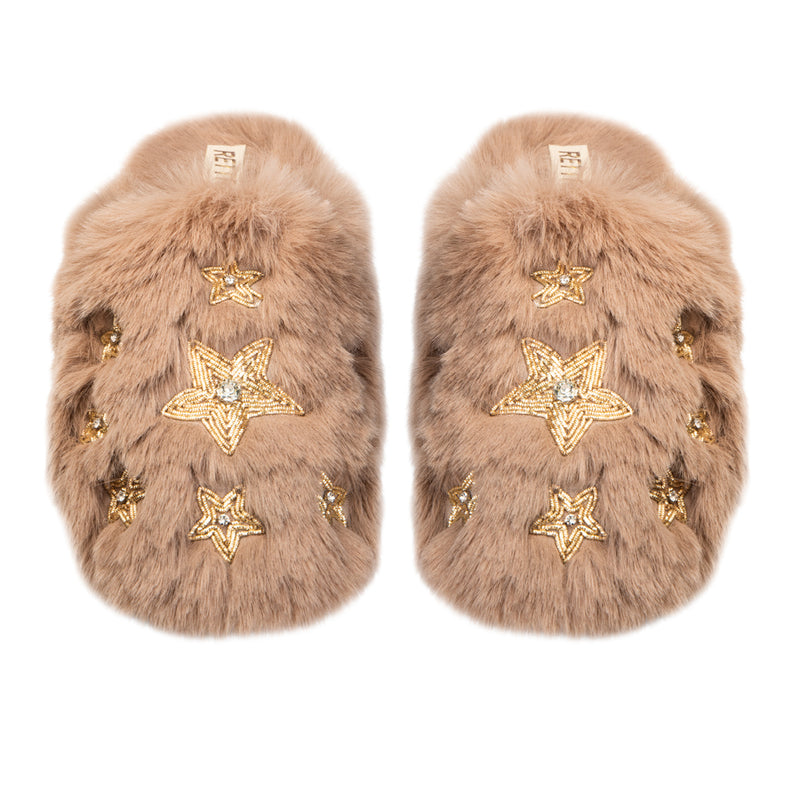 Saylor Mink Luxury Plush Diamanté Embellished Handmade Slipper