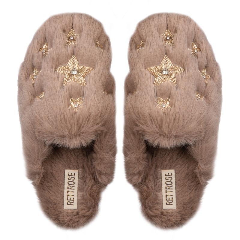 Saylor Mink Luxury Plush Diamanté Embellished Handmade Slipper