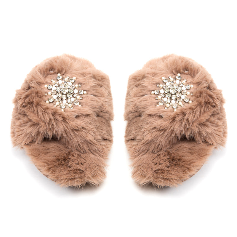 Alice Mink Luxury Plush Diamanté Embellished Handmade Slipper