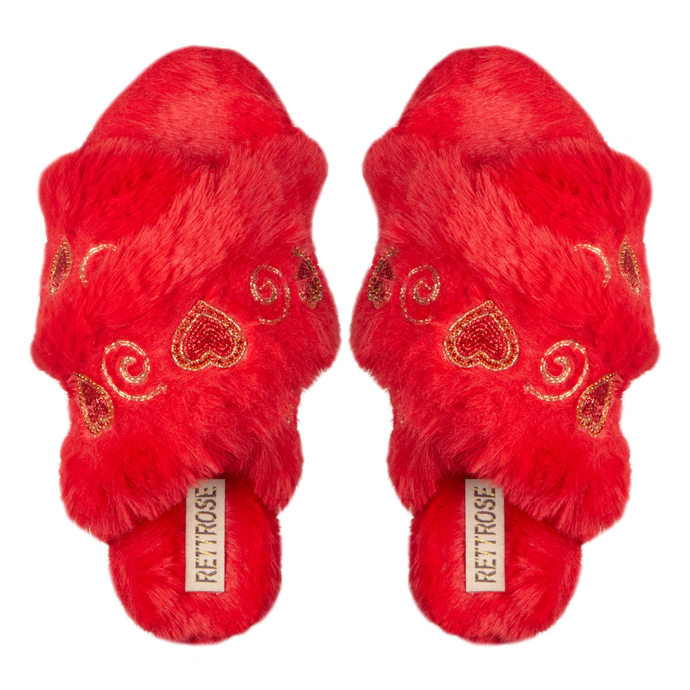 Rossi Red Luxury Plush Diamanté Embellished Handmade Slipper