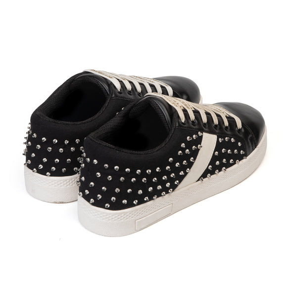 Teri Luxury Black Suede Handmade Embellished Tennis Shoe