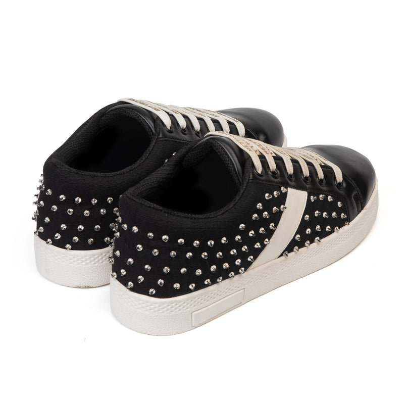Teri Luxury Black Suede Handmade Embellished Tennis Shoe