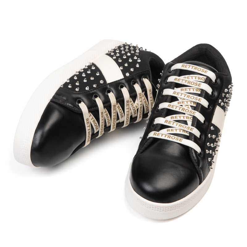 Teri Luxury Black Suede Handmade Embellished Tennis Shoe
