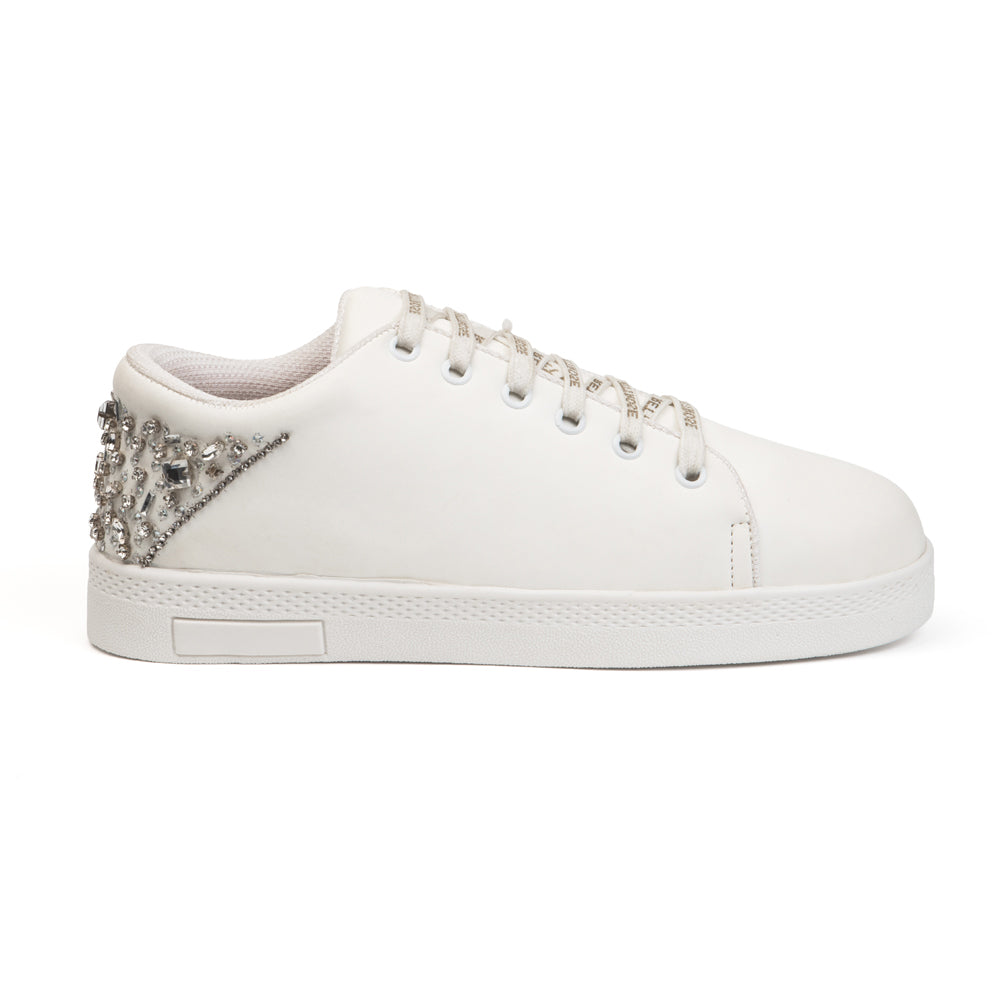 Lexi Luxury White Suede Handmade Embellished Tennis Shoe