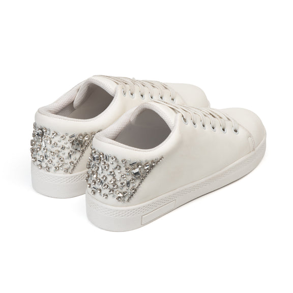 Lexi Luxury White Suede Handmade Embellished Tennis Shoe