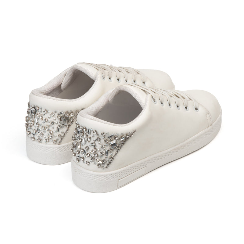 Lexi Luxury White Suede Handmade Embellished Tennis Shoe