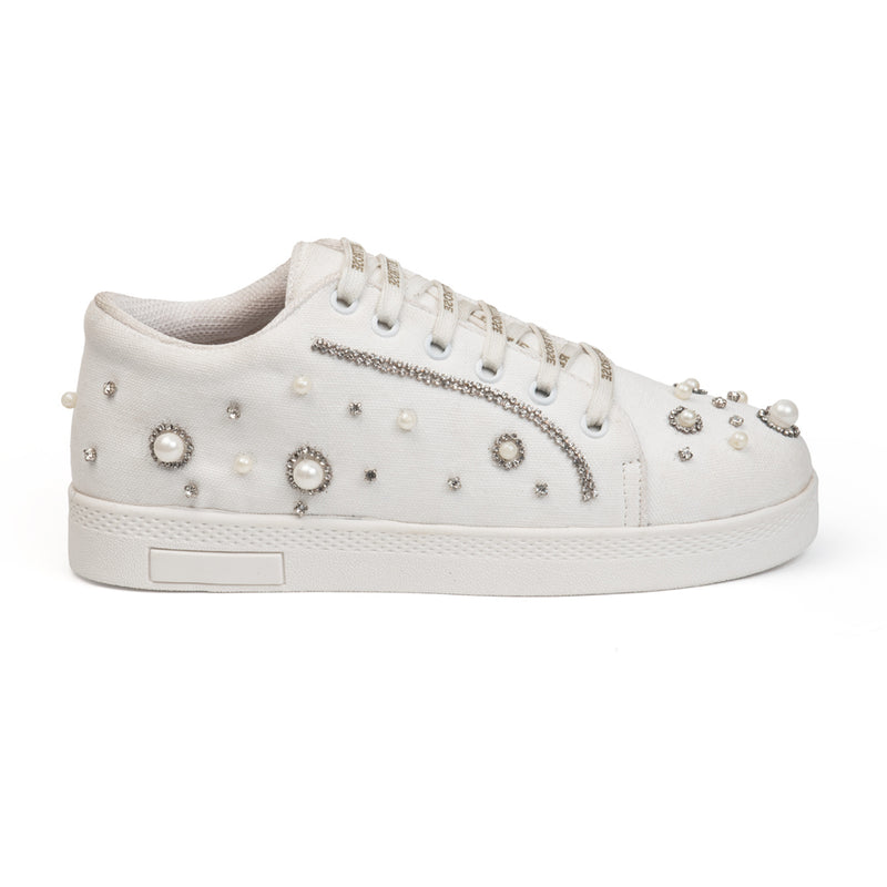 Nova Luxury White Suede Handmade Embellished Tennis Shoe
