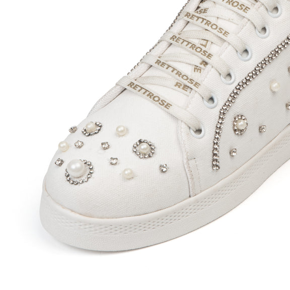 Nova Luxury White Suede Handmade Embellished Tennis Shoe