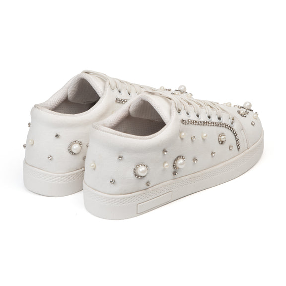 Nova Luxury White Suede Handmade Embellished Tennis Shoe