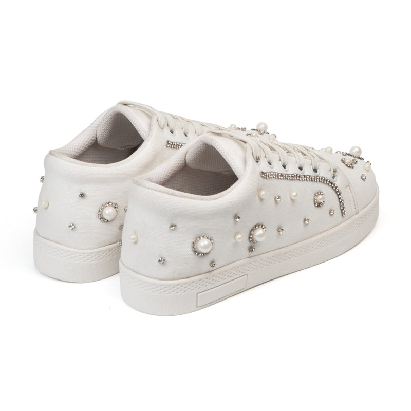 Nova Luxury White Suede Handmade Embellished Tennis Shoe
