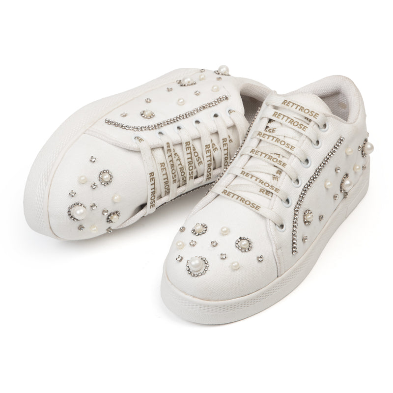 Nova Luxury White Suede Handmade Embellished Tennis Shoe
