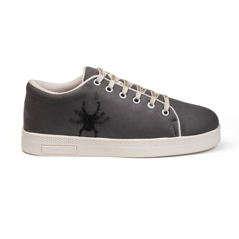 Cath Luxury Grey Suede Handmade Embellished Tennis Shoe