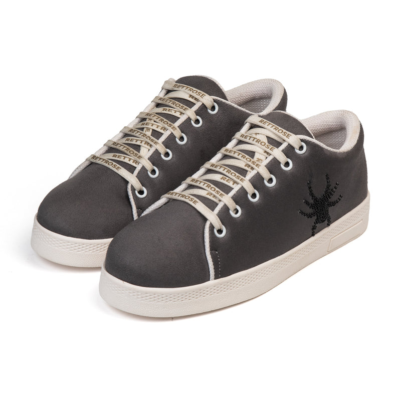 Cath Luxury Grey Suede Handmade Embellished Tennis Shoe