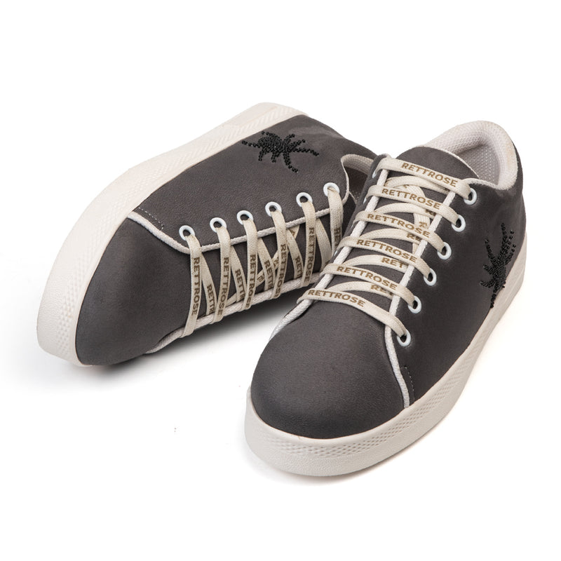 Cath Luxury Grey Suede Handmade Embellished Tennis Shoe