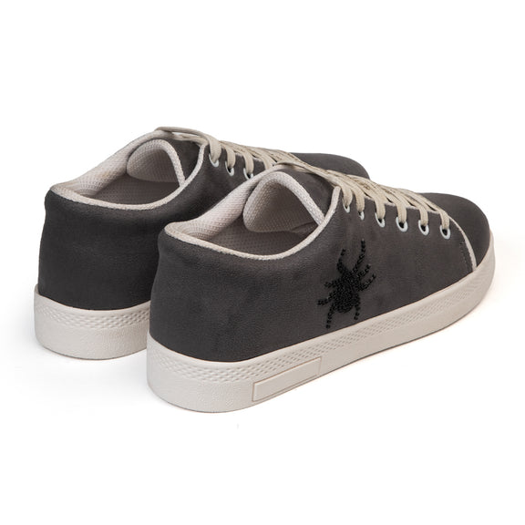 Cath Luxury Grey Suede Handmade Embellished Tennis Shoe