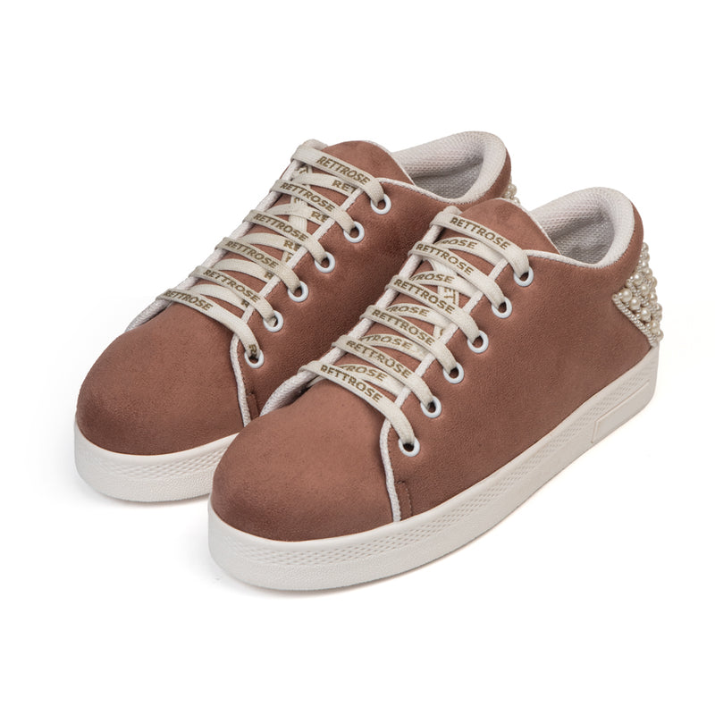 Elena Luxury Desert Storm Suede Handmade Embellished Tennis Shoe