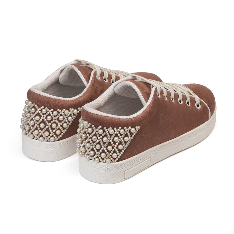 Elena Luxury Desert Storm Suede Handmade Embellished Tennis Shoe