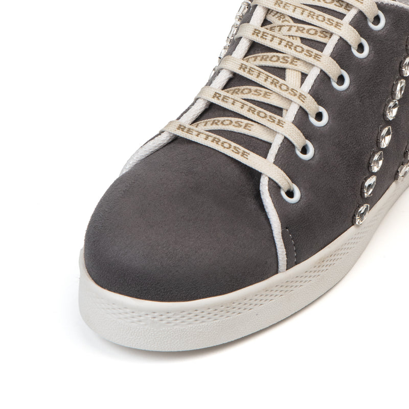 Ivy Luxury Grey Suede Handmade Embellished Tennis Shoe