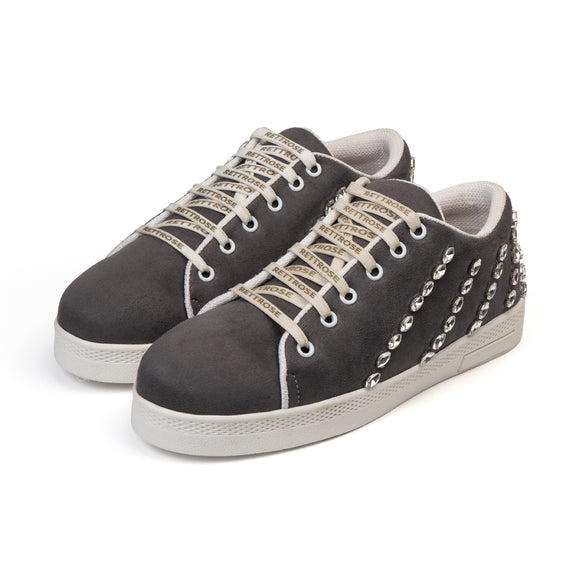 Ivy Luxury Grey Suede Handmade Embellished Tennis Shoe
