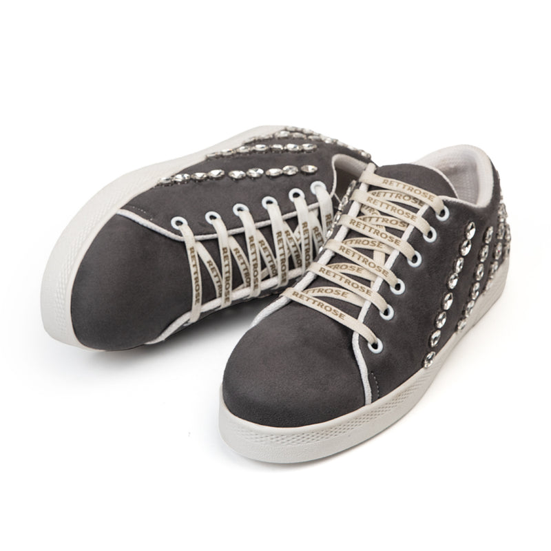 Ivy Luxury Grey Suede Handmade Embellished Tennis Shoe