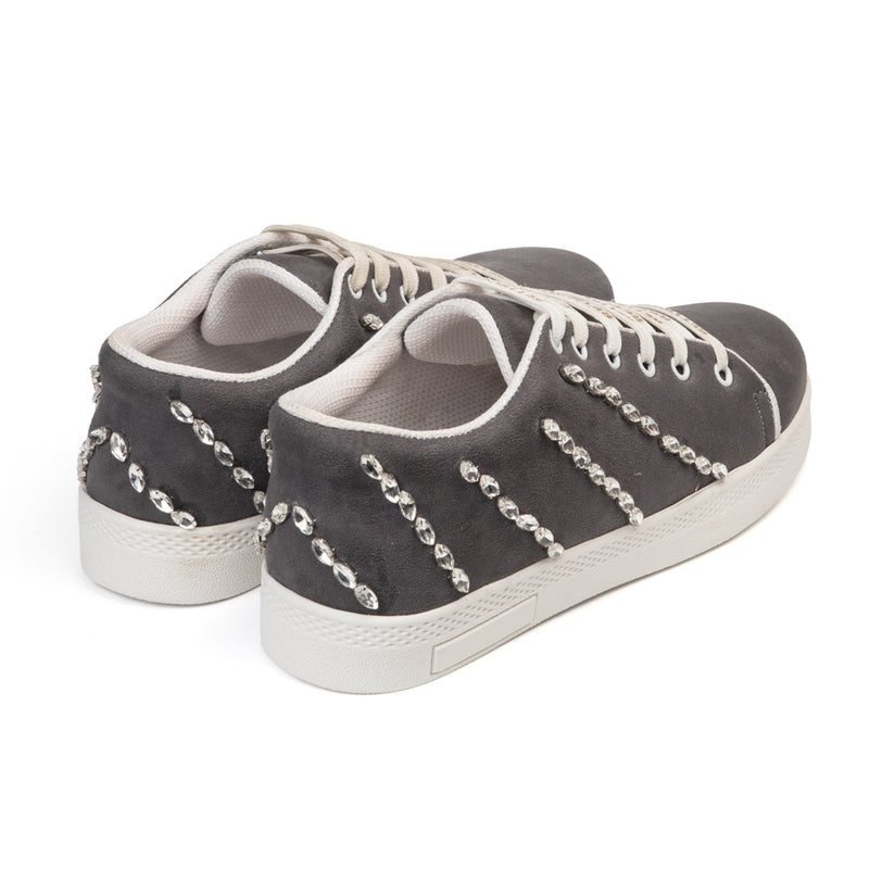 Ivy Luxury Grey Suede Handmade Embellished Tennis Shoe