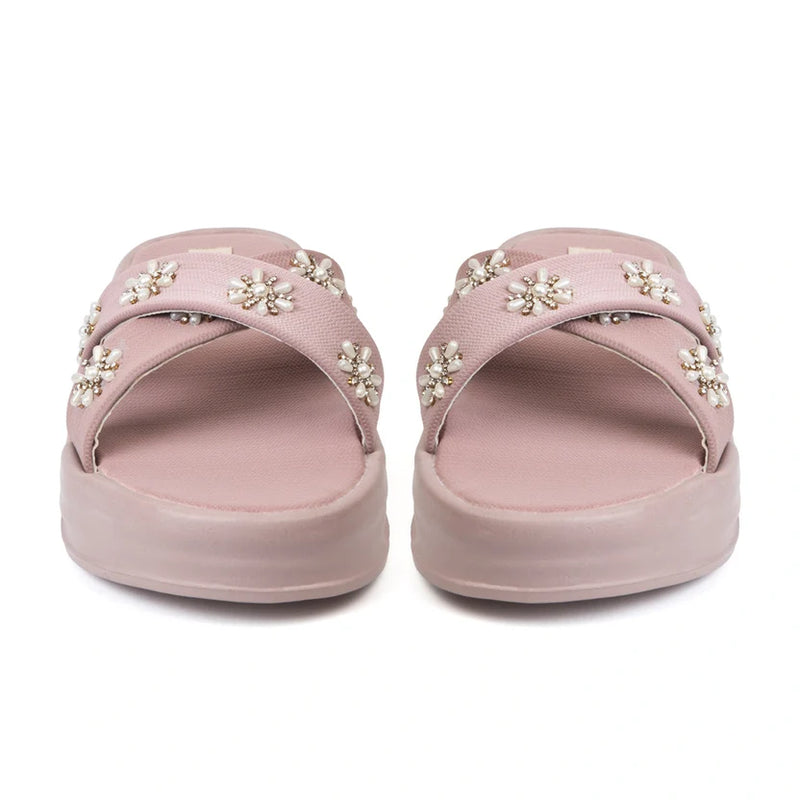 The Safira Pink Luxury Cross Over Embellished Slides