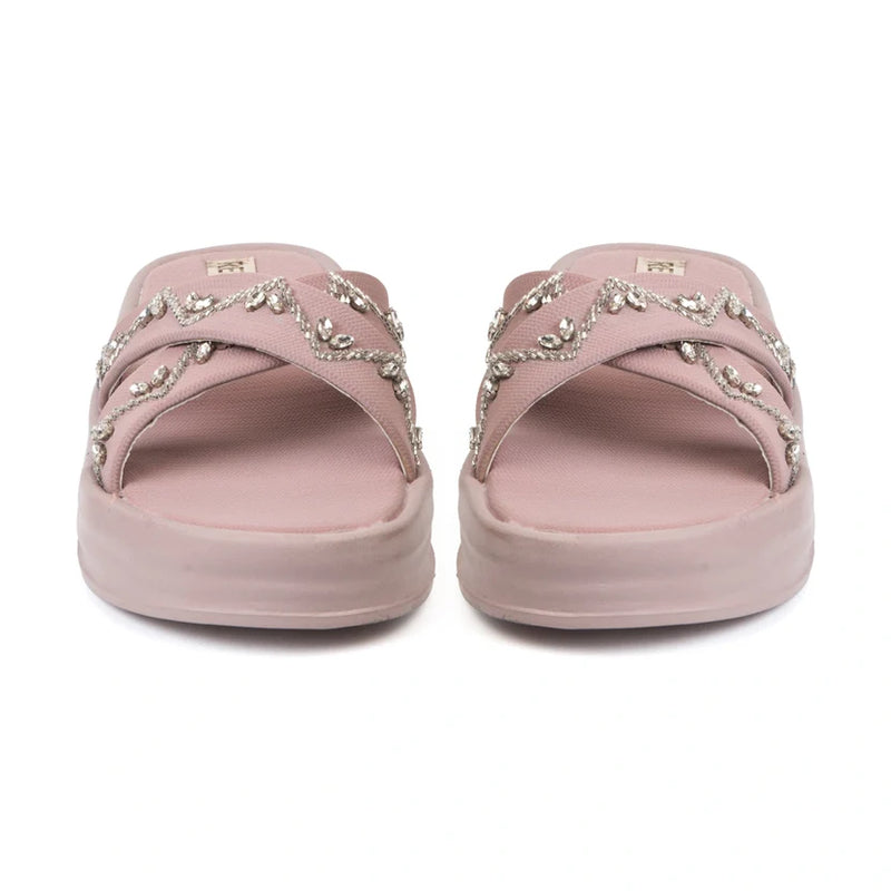 The Soraya Pink Luxury Cross Over Embellished Slides