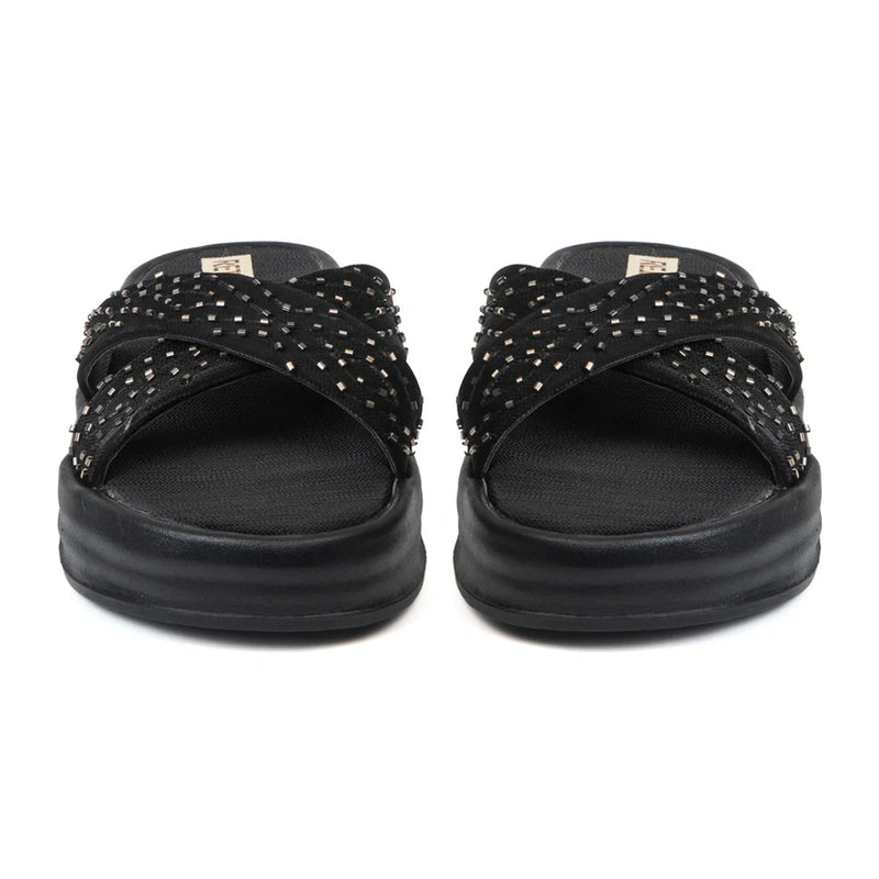The Shiloh Black Luxury Cross Over Embellished Slides