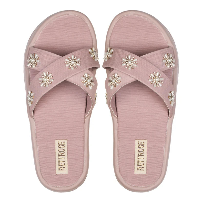 The Safira Pink Luxury Cross Over Embellished Slides