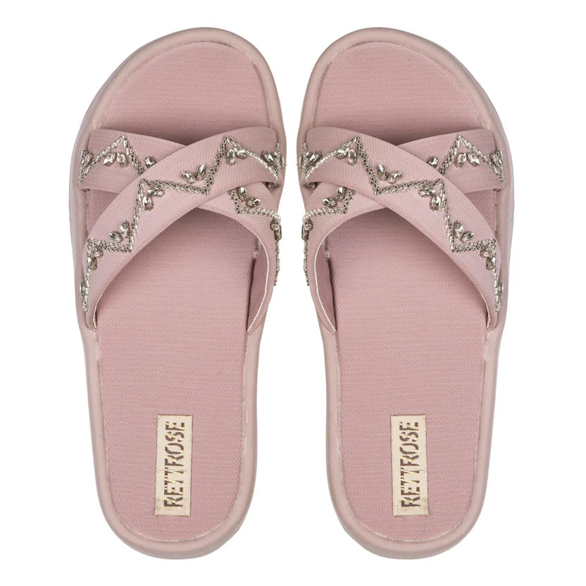 The Soraya Pink Luxury Cross Over Embellished Slides