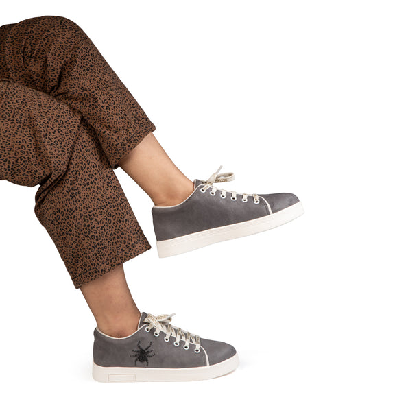 Cath Luxury Grey Suede Handmade Embellished Tennis Shoe