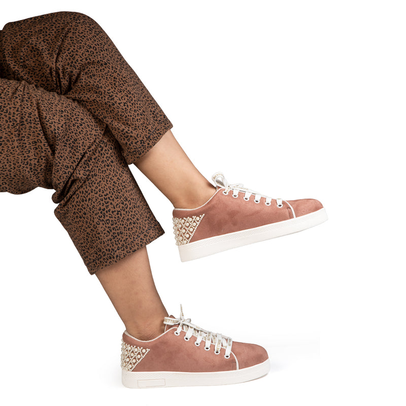 Elena Luxury Desert Storm Suede Handmade Embellished Tennis Shoe