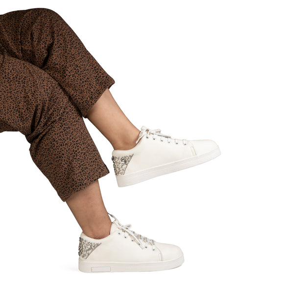 Lexi Luxury White Suede Handmade Embellished Tennis Shoe