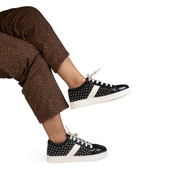 Teri Luxury Black Suede Handmade Embellished Tennis Shoe