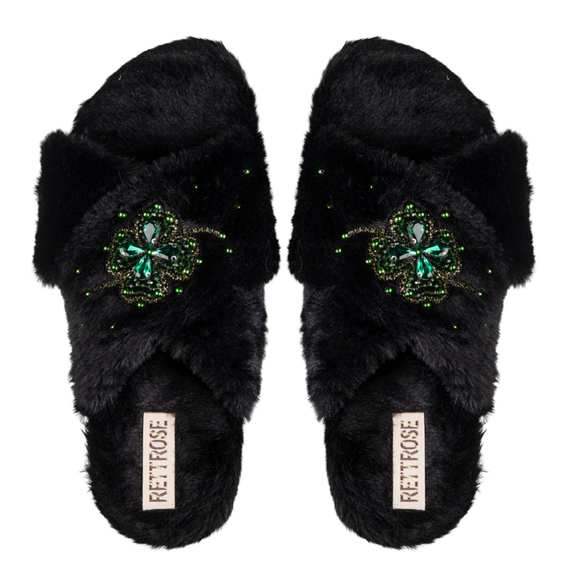 Emma Noir Luxury Faux Fur Comfortable Diamanté Embellished Women’s Handmade Slippers