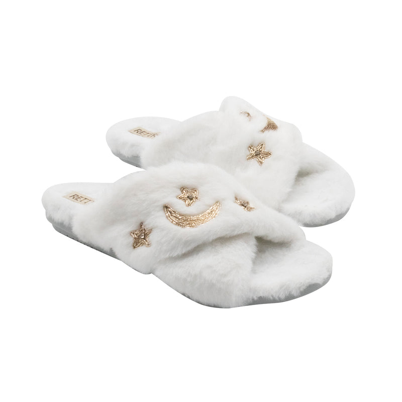 The Isabel Cream Luxury Plush Diamanté Embellished Handmade Slipper