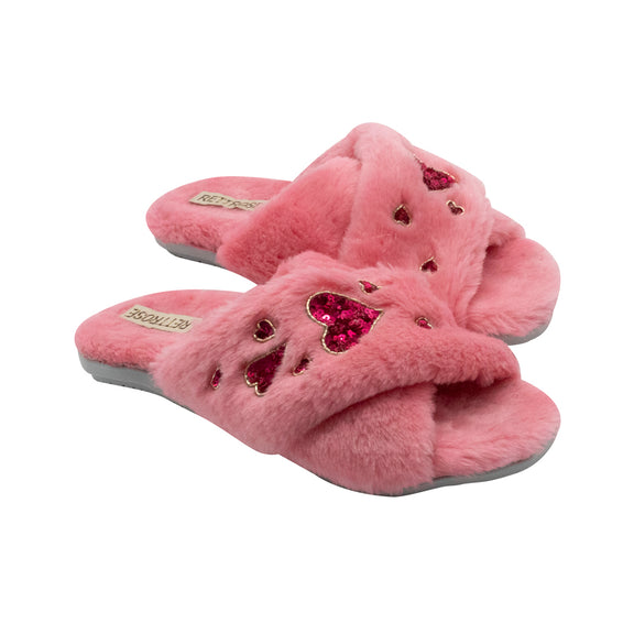 The Kaylee Pink Luxury Plush Diamanté Embellished Handmade Slipper