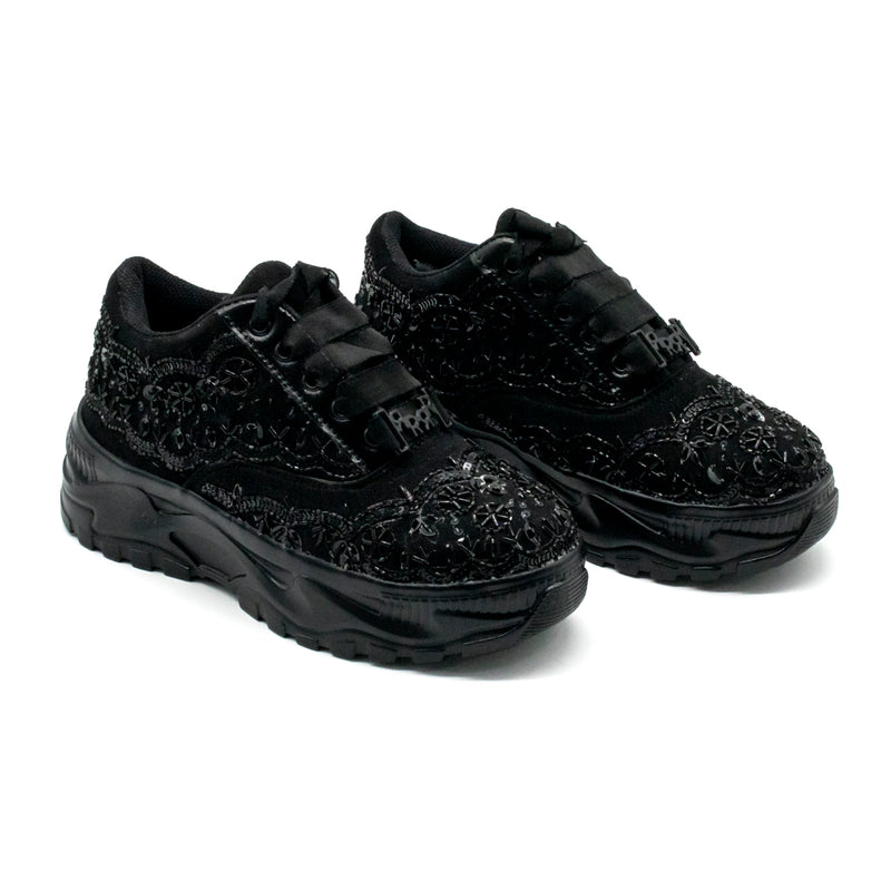 The Ava Luxury Noir Suede Handmade Embellished Trainers | RETTROSE |