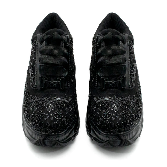 The Ava Luxury Noir Suede Handmade Embellished Trainers | RETTROSE |