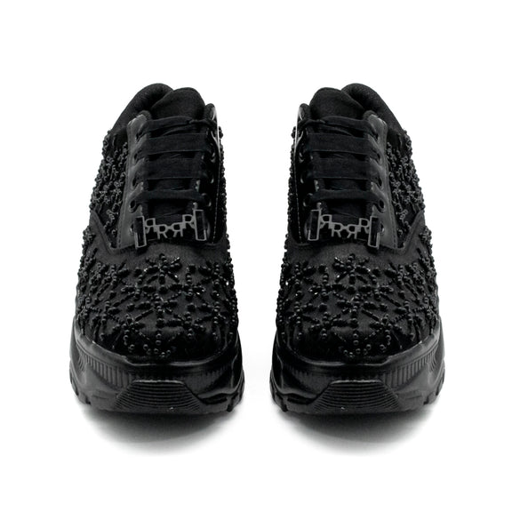 The Harper Luxury Black Satin Handmade Embellished Trainers | RETTROSE |