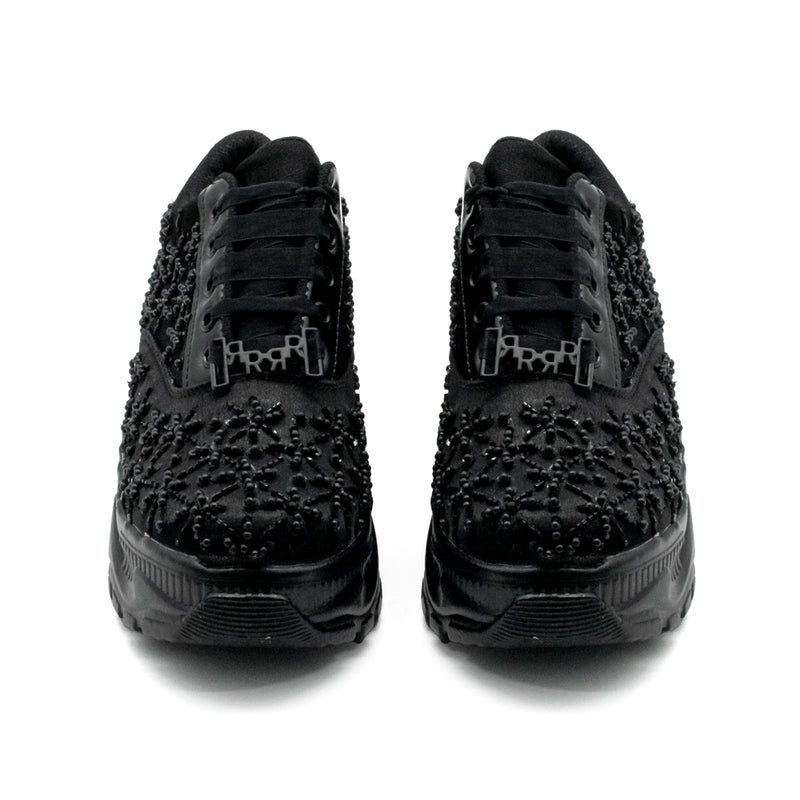 The Harper Luxury Black Satin Handmade Embellished Trainers | RETTROSE |
