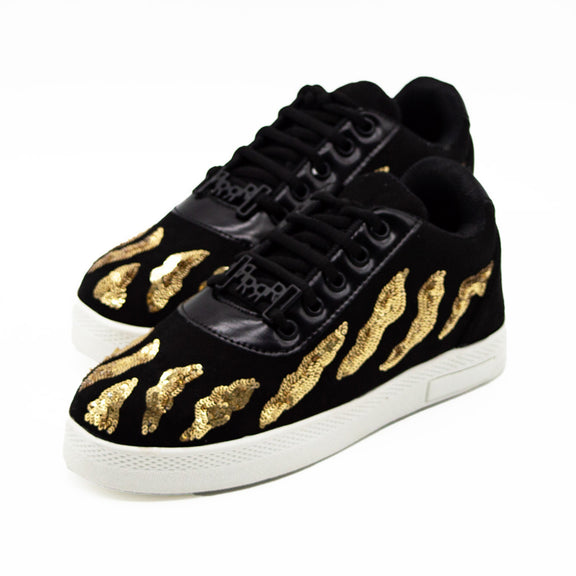 Maisy Luxury Black Satin Handmade Embellished Tennis Shoe