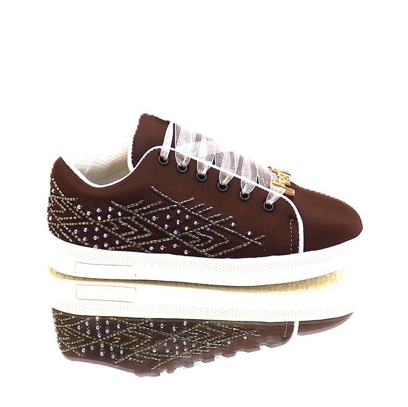 Amaya Luxury Chocolate  Lycra Handmade Embellished Tennis Shoe